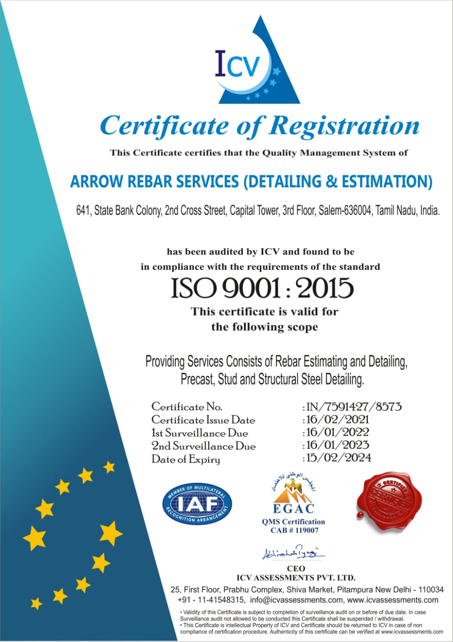 Certification ISO 9001 2015 Arrow Rebar Services